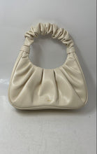 Load image into Gallery viewer, JW Pei Womens Gabbi White Faux Leather Ruched Handle Pleated Magnetic Hobo Purse
