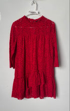 Load image into Gallery viewer, Zara Womens Red Floral Lace Long Sleeve Ruffle Crew Neck Mini Dress Size M
