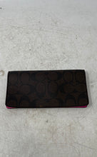 Load image into Gallery viewer, Coach Womens Pink Brown Signature Print Inner Divider Flap Bifold Wallet
