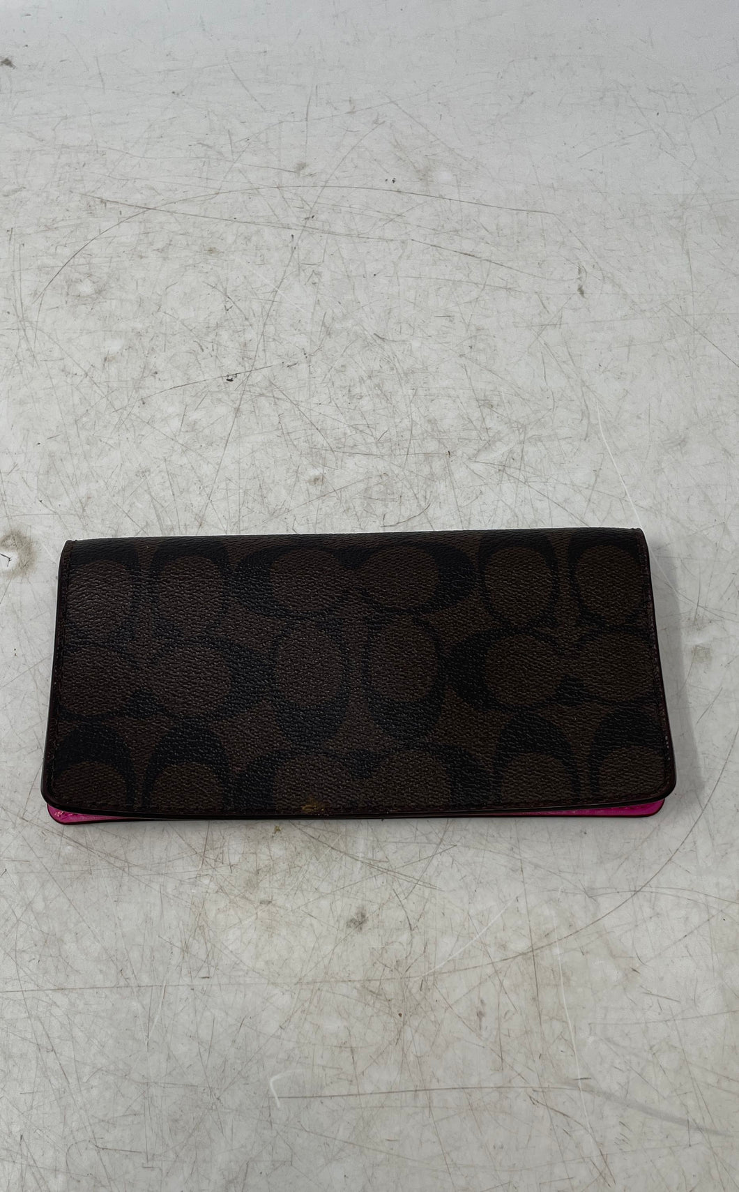 Coach Womens Pink Brown Signature Print Inner Divider Flap Bifold Wallet