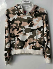 Load image into Gallery viewer, Guess Womens Multicolor Camo Print Long Sleeve Cropped Pullover Hoodie Size L
