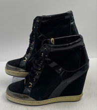 Load image into Gallery viewer, Authentic Jimmy Choo Womens Panama Black Wedge Sneakers Shoes EUR 39.5 Damaged
