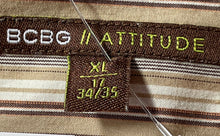 Load image into Gallery viewer, BCBG Attitude Mens Brown Beige Striped Collared Long Sleeve Dress Shirt Size XL
