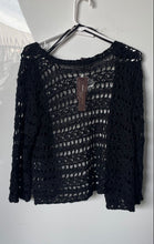 Load image into Gallery viewer, Dana Buchman Womens Black Crochetted Open Front Cardigan Sweater Size L With Tag
