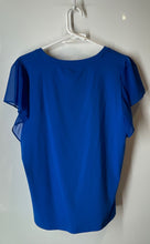 Load image into Gallery viewer, Calvin Klein Womens Blue Ruffle Sleeve Round Neck Blouse Top Size Large
