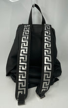 Load image into Gallery viewer, Versace Parfums Unisex Black Adjustable Shoulder Strap Travel Backpack Worn
