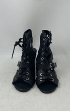 Load image into Gallery viewer, Express Womens Black Open Toe High Block Heels Ankle Bootie Size 7
