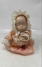 Load image into Gallery viewer, Unbranded Porcelain Pink Lace Bonnet Dress Eyes Closed Wind Up Baby Girl Doll
