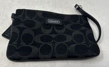 Load image into Gallery viewer, Coach Womens Black Signature Canvas Leather Trim Zip Top Wristlet Wallet
