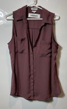 Load image into Gallery viewer, Express Womens Brownish-Pink Sleeveless Slim Fit Button Front Blouse Top Size L
