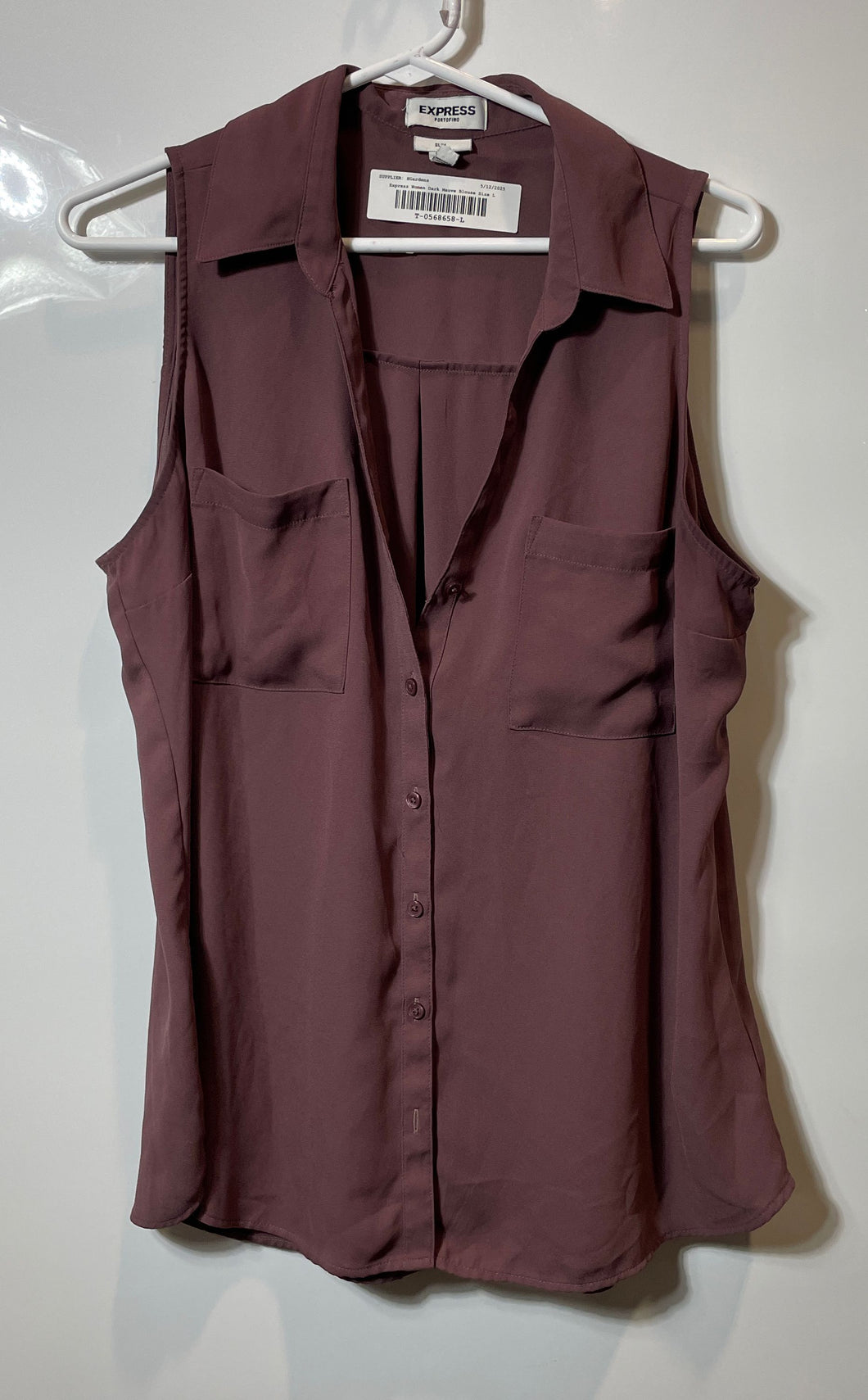 Express Womens Brownish-Pink Sleeveless Slim Fit Button Front Blouse Top Size L