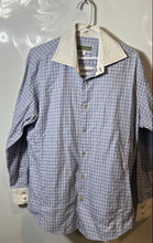 Load image into Gallery viewer, Bg Bogosse Mens Blue Plaid Spread Collar Long Sleeve Dress Shirt Size 4
