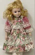 Load image into Gallery viewer, Vintage Blonde Hair Blue Eyes Collectible Porcelain Doll In Victorian Maxi Dress
