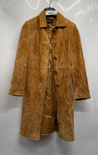Load image into Gallery viewer, Express Womens Brown Leather Long Sleeve Button Front Trench Coat Size 1/2
