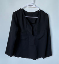 Load image into Gallery viewer, Zara Basic Womens Black Long Sleeve Split Neck Pockets Blouse Top Size Medium

