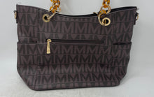 Load image into Gallery viewer, MKF Collection Womens Kissaten Brown Monogram Faux Leather Zip Top Tote Handbag
