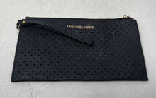 Load image into Gallery viewer, Michael Kors Womens Black Perforated Leather Zipper Wristlet Wallet
