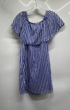 Load image into Gallery viewer, J.Crew Womens Blue White Striped Short Sleeve Ruffle Fit &amp; Flare Dress Size XXS
