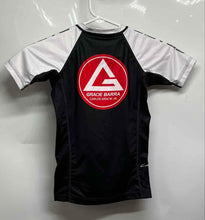 Load image into Gallery viewer, Gracie Barra Kids Black White Short Sleeve Ranked Rash Guard T-Shirt Size YS
