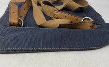 Load image into Gallery viewer, Fossil Womens Blue Brown Striped Adjustable Strap Flap Over Lined Backpack
