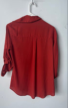 Load image into Gallery viewer, Express Womens Red Slim Long Sleeve Roll-Tab Collared Button-Up Shirt Size M
