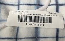 Load image into Gallery viewer, Calvin Klein Womens White Blue Plaid Keyhole Neck Long Sleeve Blouse Top Size L
