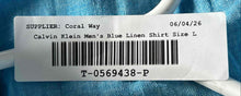 Load image into Gallery viewer, Calvin Klein Mens Blue Linen Classic Fit Long Sleeve Button-Up Shirt Size L
