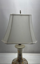 Load image into Gallery viewer, White Floral Pattern Table Light Brass Base Corded Electric Porcelain Lamp
