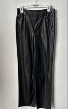 Load image into Gallery viewer, Zara Womens Black Faux Leather Flat Front Straight Leg Trouser Pants Size 4
