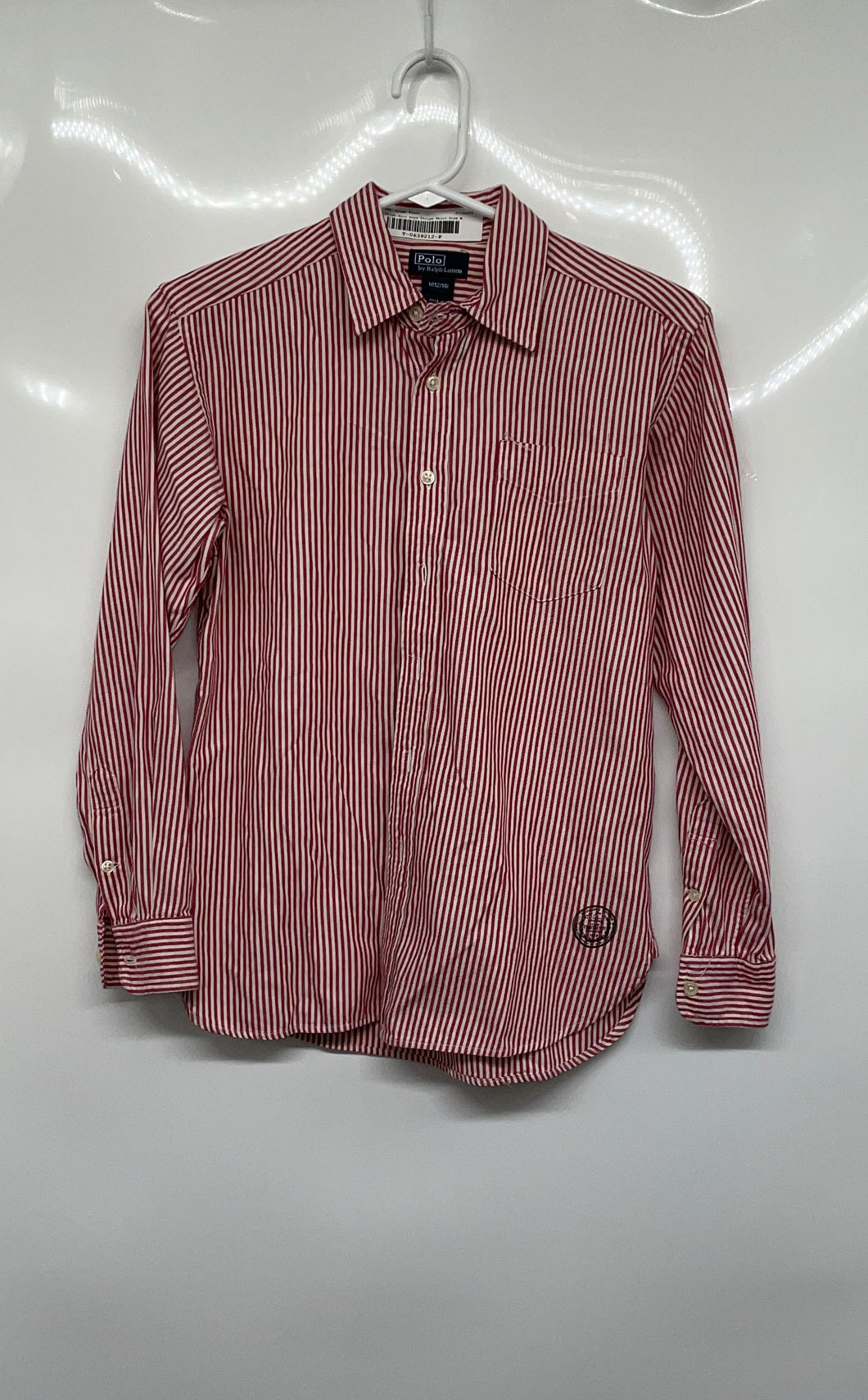 Polo Ralph Lauren Boys Red White Cotton Striped Button-Up Shirt Size M 12/14