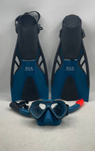 Load image into Gallery viewer, U.S. Divers Blue Black Water Sports Fins &amp; Snorkel Set Size L/XL With Bag
