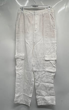 Load image into Gallery viewer, Mango Womens White Linen Flat Front Pockets Straight Leg Cargo Pants Size 4
