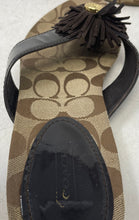 Load image into Gallery viewer, Coach Womens Suki A8382 Black Brown Fringe Flower Flip Flop Sandals Size 10 B
