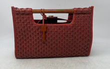 Load image into Gallery viewer, Fossil Womens Red Woven Straw Wood Handle Magnetic Inner Zipped Pocket Handbag
