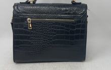 Load image into Gallery viewer, Miztique Womens Black Croc Embossed Faux Leather Turn Lock Satchel Handbag

