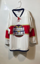 Load image into Gallery viewer, Athletic Knit Adults White Blue Florida Alliance Panthers #7 Hockey Jersey Sz L
