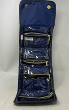Load image into Gallery viewer, Adrienne Vittadini Womens Blue Damask Print Jewelry Toiletry Travel Makeup Bag
