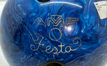 Load image into Gallery viewer, AMF Fiesta Blue Printed Engraved Brenda Indoor Game 3 Holes Bowling Ball w/ Bag
