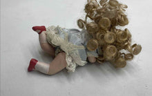 Load image into Gallery viewer, Collectible Victorian Style Blonde Hair Blue Porcelain Doll In Gray Lace Dress
