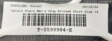 Load image into Gallery viewer, Calvin Klein Mens Gray Printed Slim Fit Stretch Dress Shirt Size 16 34/35
