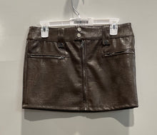 Load image into Gallery viewer, Musera Womens Brown Croc-Embossed Faux Leather Zipper Pockets Mini Skirt Size S
