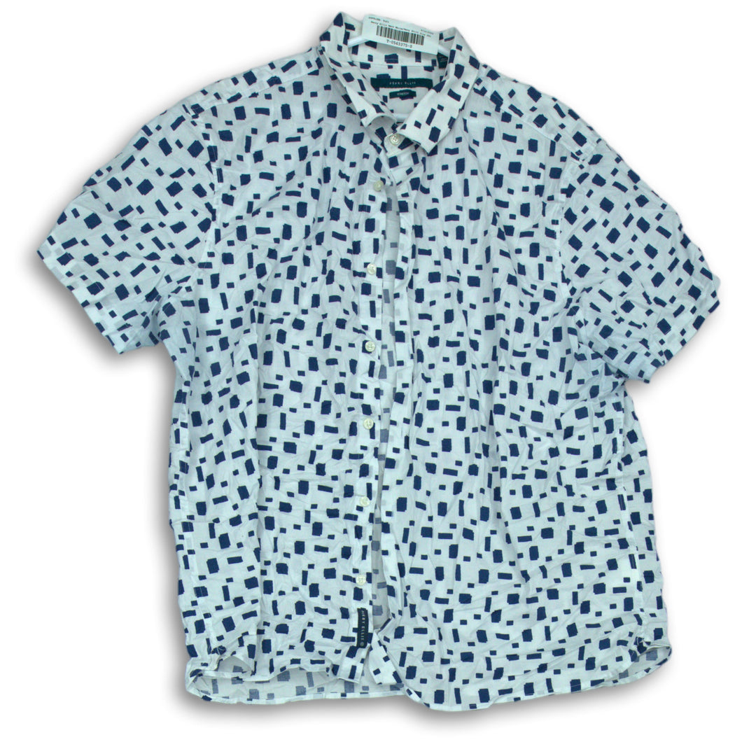 Perry Ellis Mens White Navy Blue Geometric Short Sleeve Button-Up Shirt Size XXL