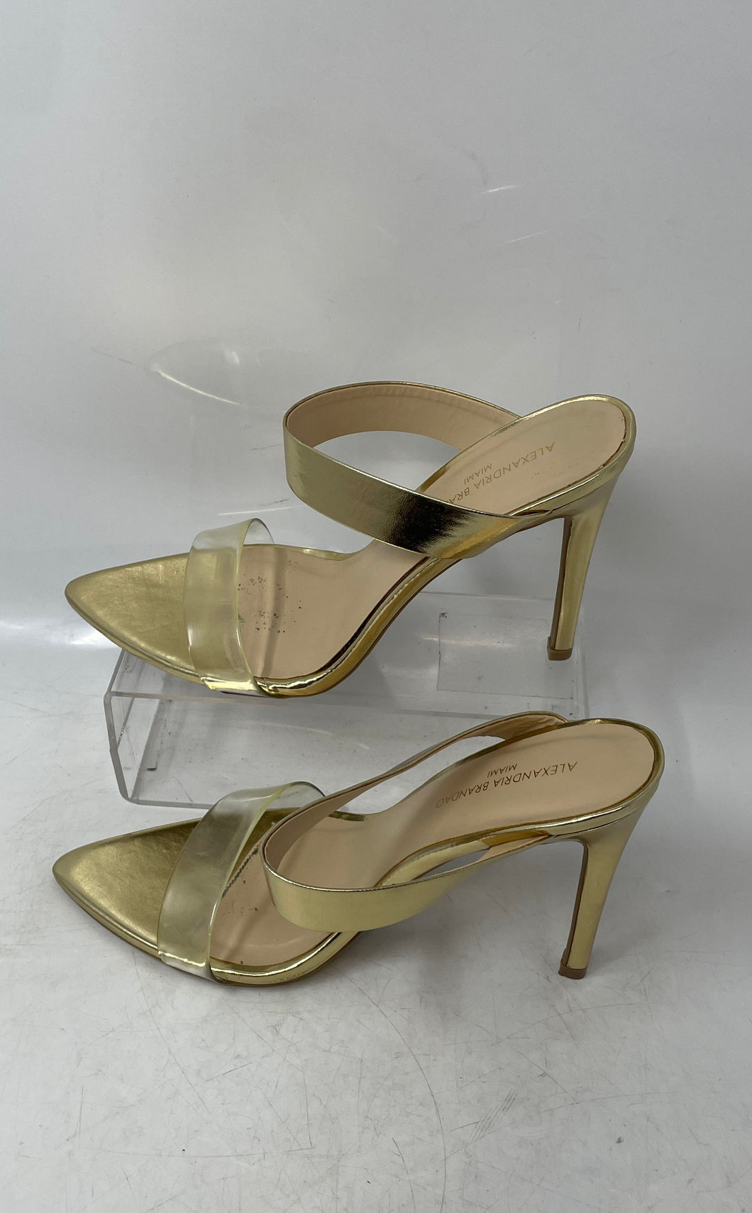 Alexandria Brandao Miami Womens Gold Open Toe Slip-On High Pump Heels Size 8