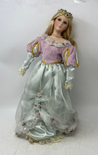 Load image into Gallery viewer, Antique Ceramic Decor Blonde Hair Blue Eyes Crown Pastel Gown Fashion Doll
