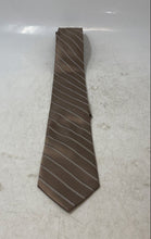 Load image into Gallery viewer, DKNY Mens Brown Striped Print Silk Keeper Loop Adjustable Pointed Tie

