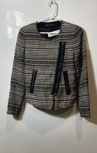 Load image into Gallery viewer, Zara Womens Beige Black Striped Long Sleeve Crew Neck Tweed Blazer Jacket Size S
