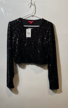 Load image into Gallery viewer, Guess Womens Black Sequin Long Sleeve Pullover Cropped Blouse Top Sz L With Tags
