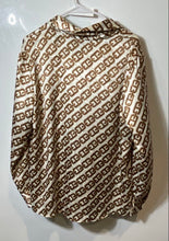 Load image into Gallery viewer, Rachel Zoe Womens Brown Link Chain Print Long Sleeve Button-Up Shirt Size L
