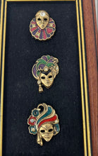 Load image into Gallery viewer, Vintage 3 Mask Brooch Pins Mounted Display Collectible Picture Frame
