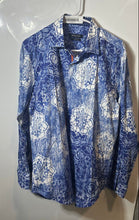 Load image into Gallery viewer, Bugatchi Mens Blue White Printed Long Sleeve Shaped Fit Button-Up Shirt No Size
